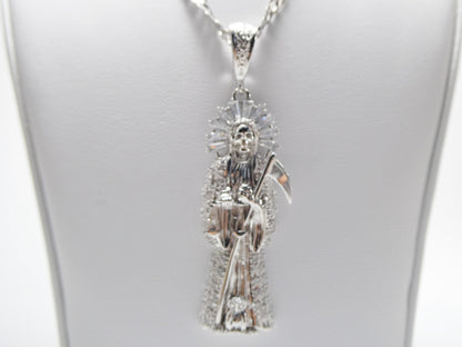 Sterling Silver Santa Muerte Pendant with 24-inch Chain