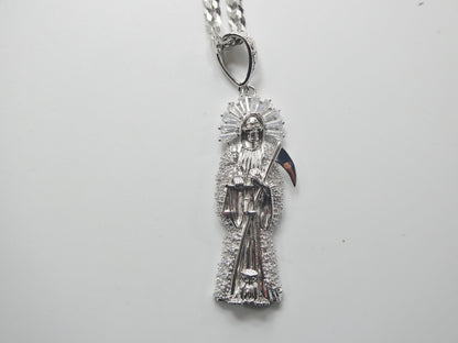 Sterling Silver Santa Muerte Pendant with 24-inch Chain