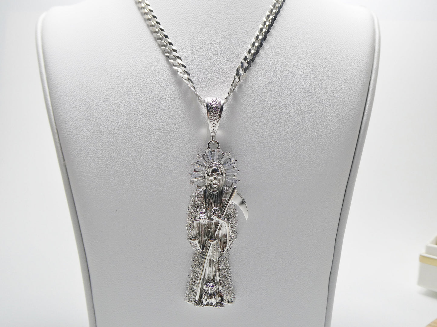 Sterling Silver Santa Muerte Pendant with 24-inch Chain