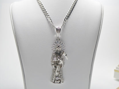 Sterling Silver Santa Muerte Pendant with 24-inch Chain