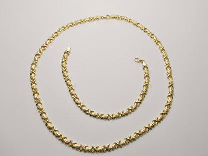 Sterling Silver XO Necklace Bracelet Set: 14k Gold Finish