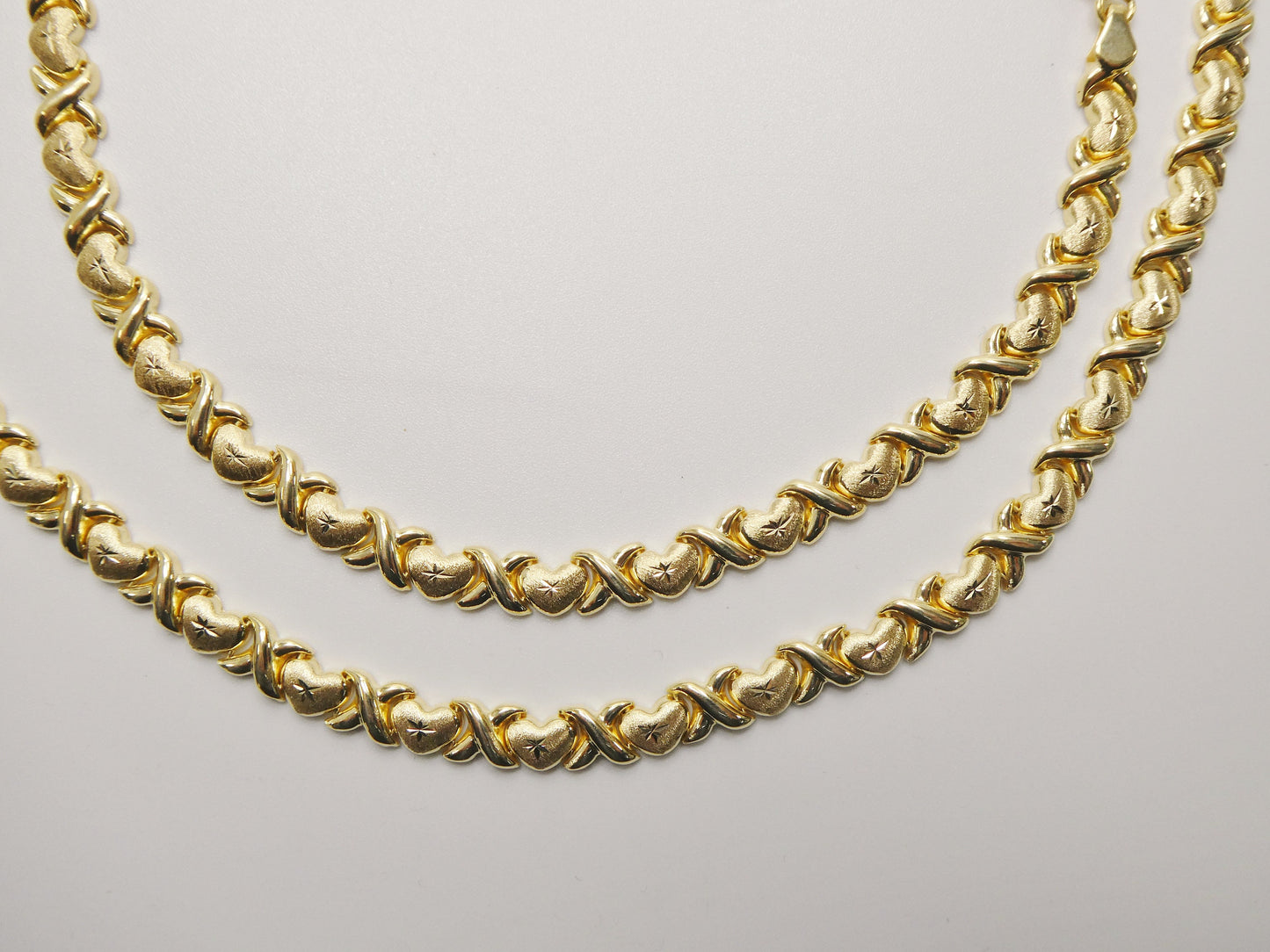 Sterling Silver XO Necklace Bracelet Set: 14k Gold Finish