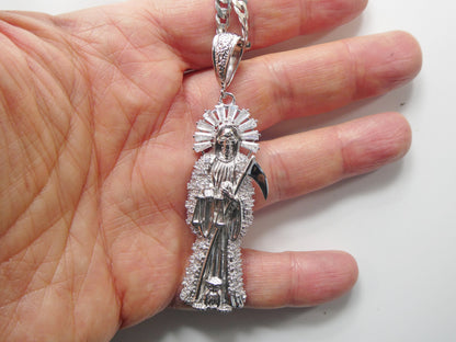 Sterling Silver Santa Muerte Pendant with 24-inch Chain