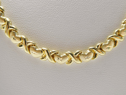 Sterling Silver XO Necklace Bracelet Set: 14k Gold Finish