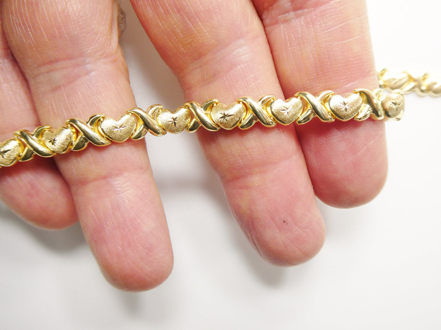 Sterling Silver XO Necklace Bracelet Set: 14k Gold Finish