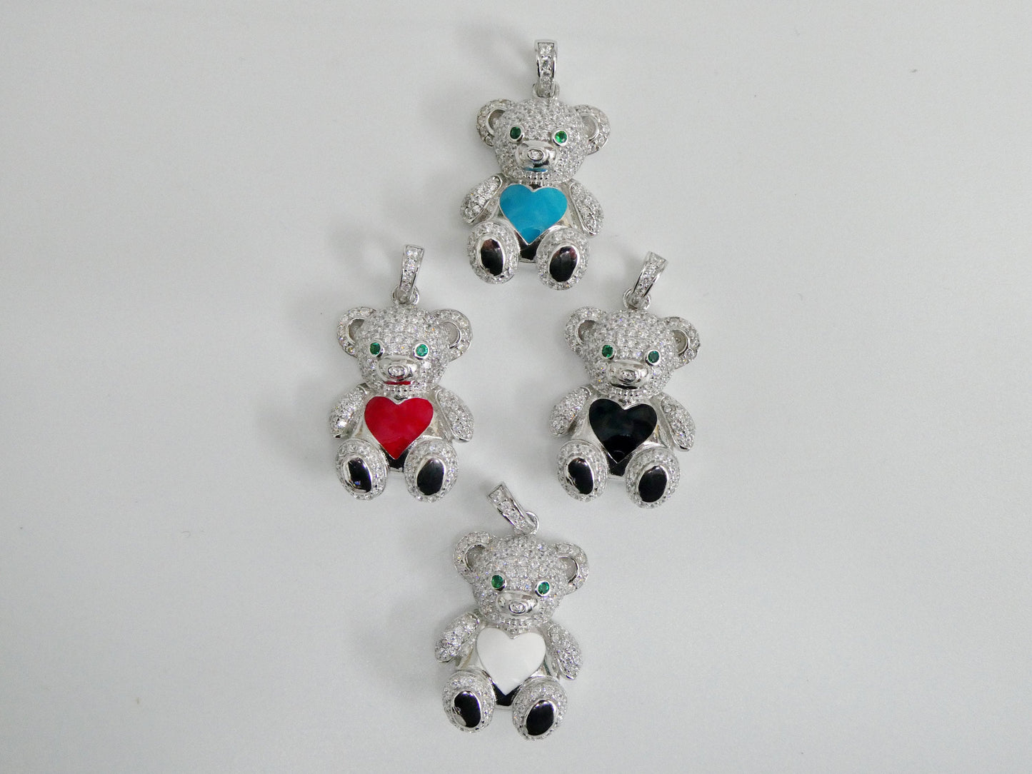 925 sterling silver enamel color teddy bear set chain and pendent