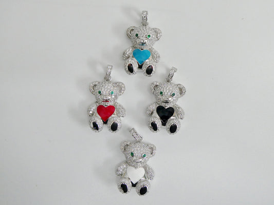 925 sterling silver enamel color teddy bear set chain and pendent