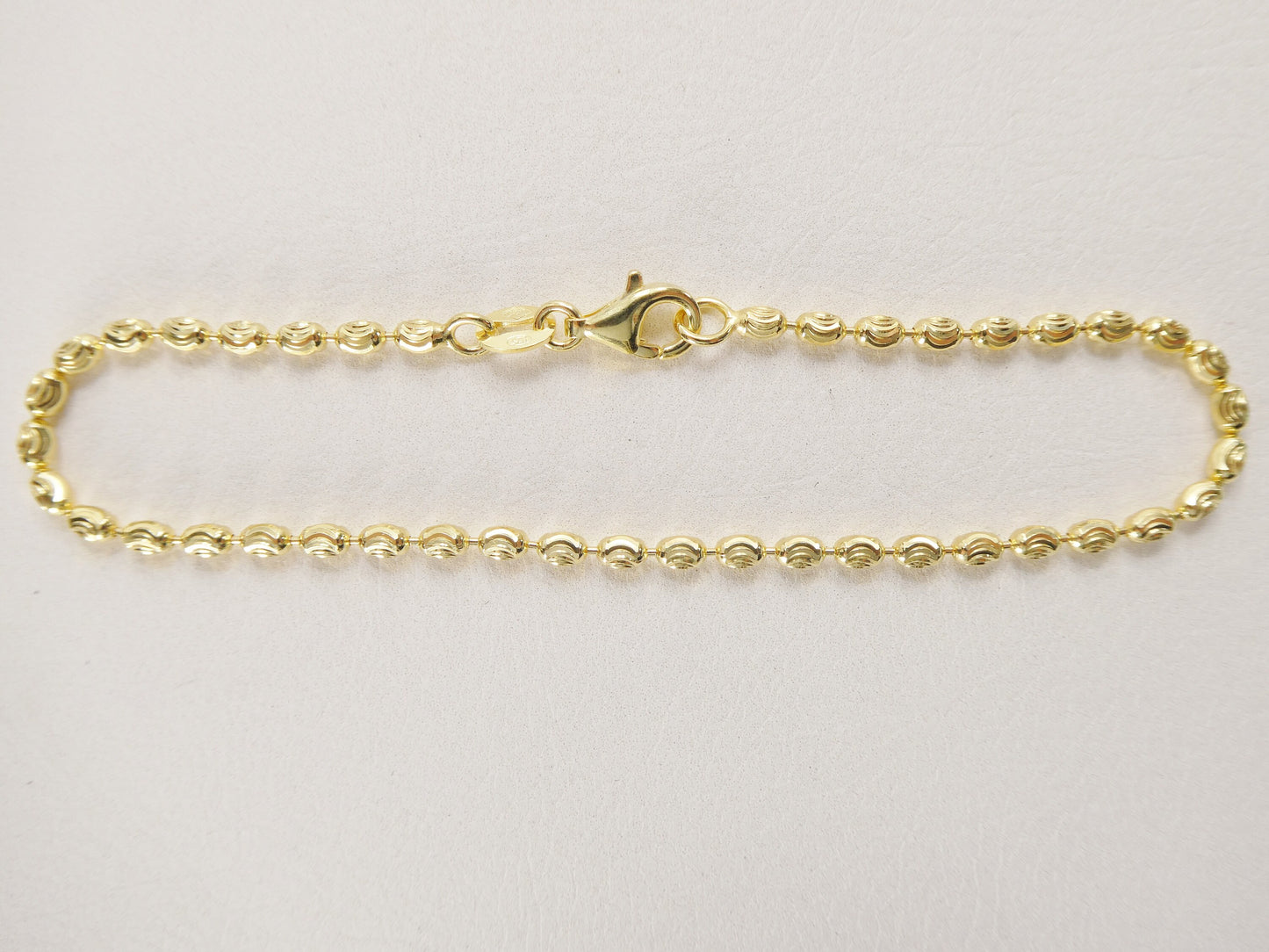 Real 925 sterling silver 7 inch bead bracelet 14k yellow gold finish
