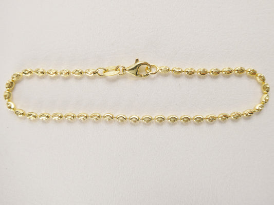 Real 925 sterling silver 7 inch bead bracelet 14k yellow gold finish