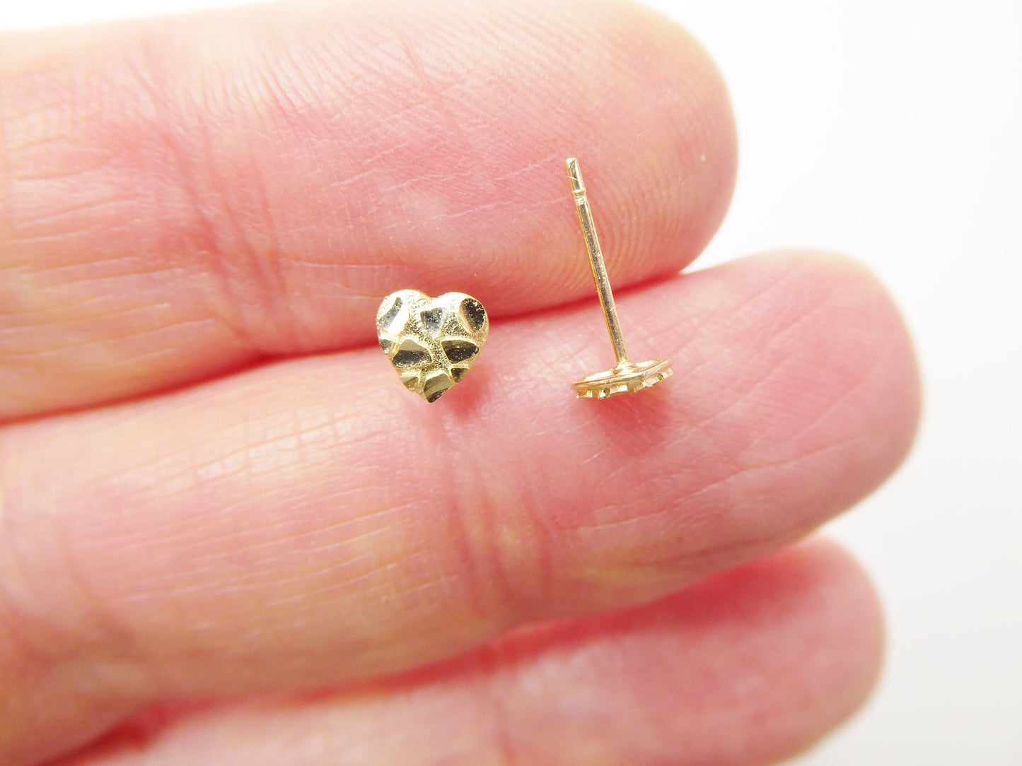 10k Real Solid Yellow Gold Heart Nugget Push Back Earrings