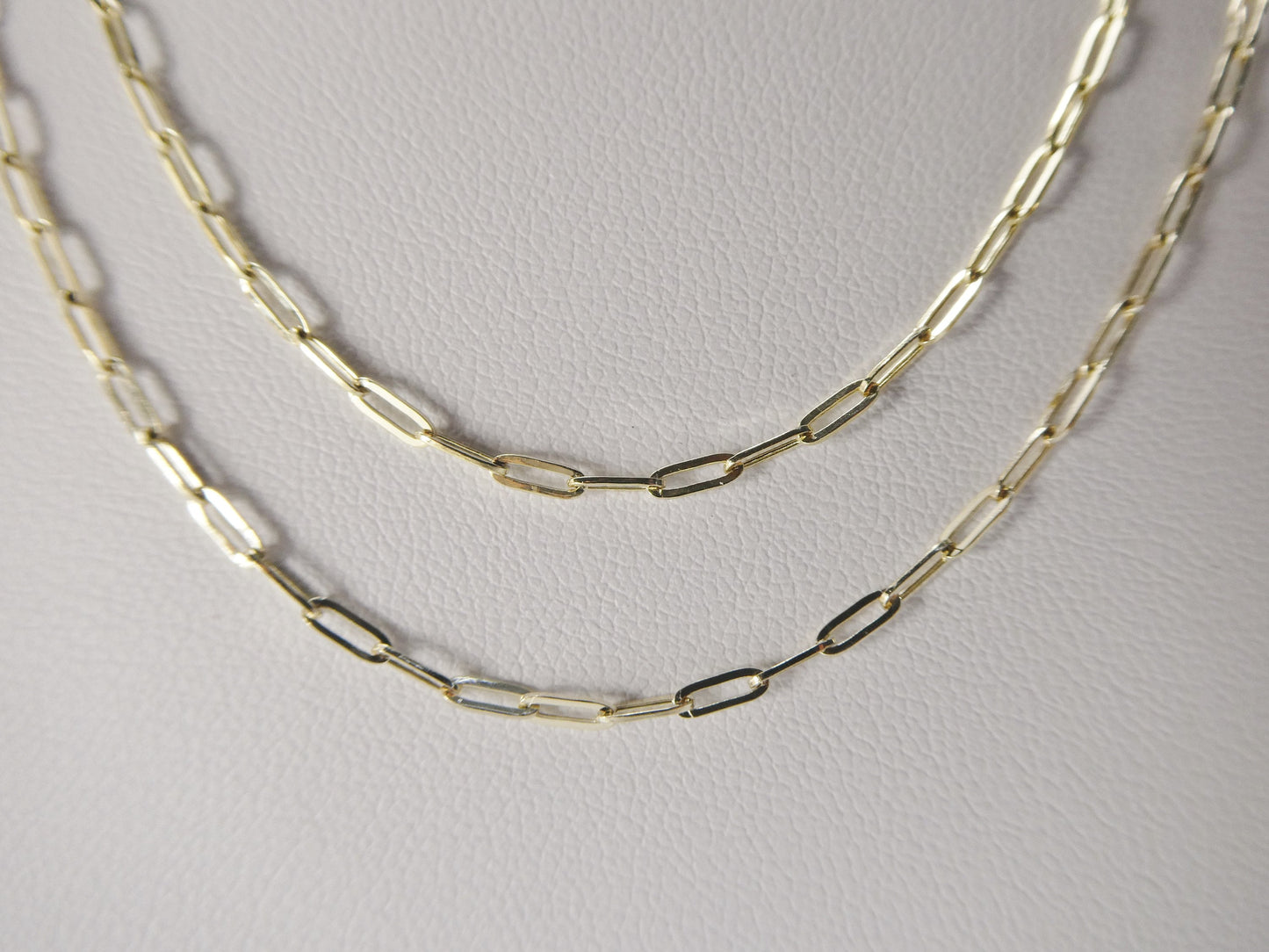14k real solid yellow gold tiny small 2mm paperclip chain necklace