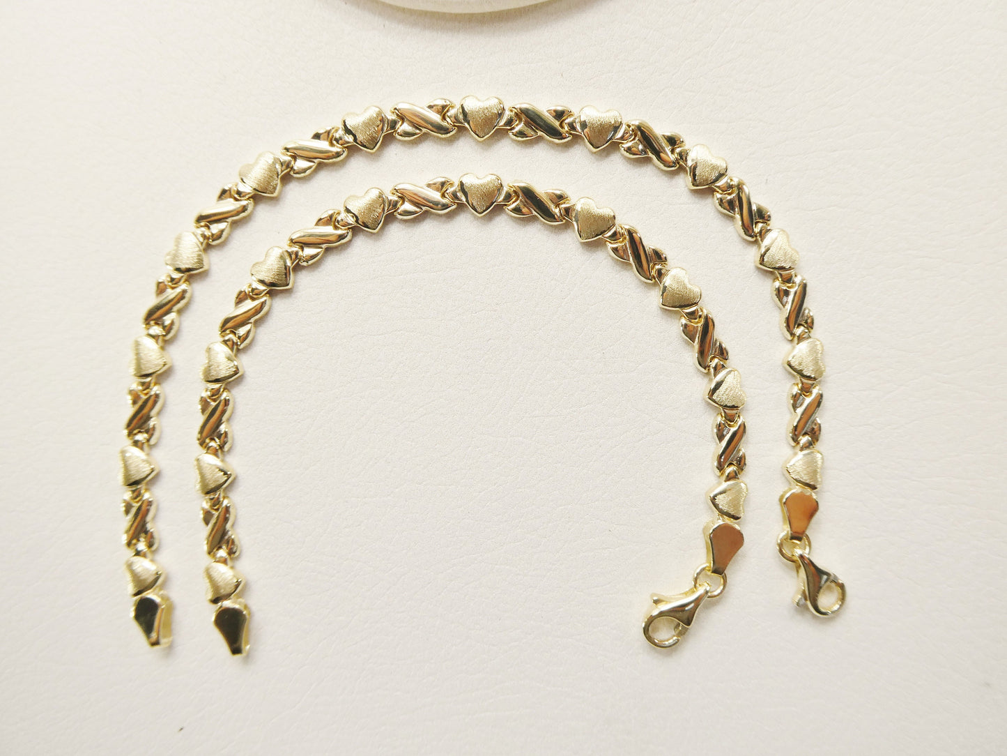 Real 10k Solid Yellow Gold 5.5/6.5/7 Inch Children/Women XO Heart Bracelet