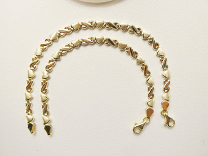 Real 10k Solid Yellow Gold 5.5/6.5/7 Inch Children/Women XO Heart Bracelet