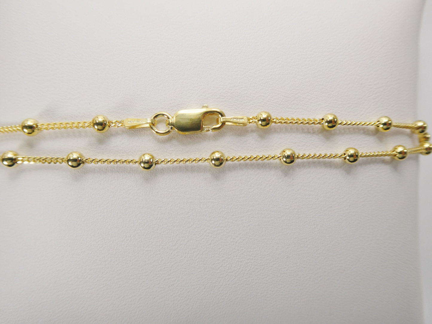 Real 925 sterling silver link ball 10 inch anklet 14k yellow gold finish