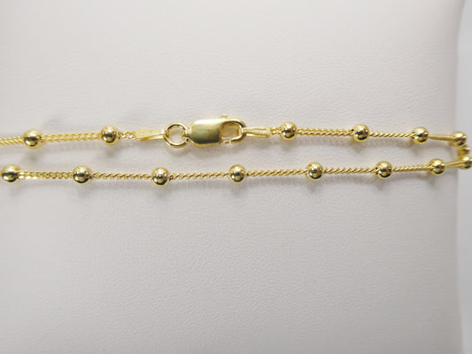 Real 925 sterling silver link ball 10 inch anklet 14k yellow gold finish