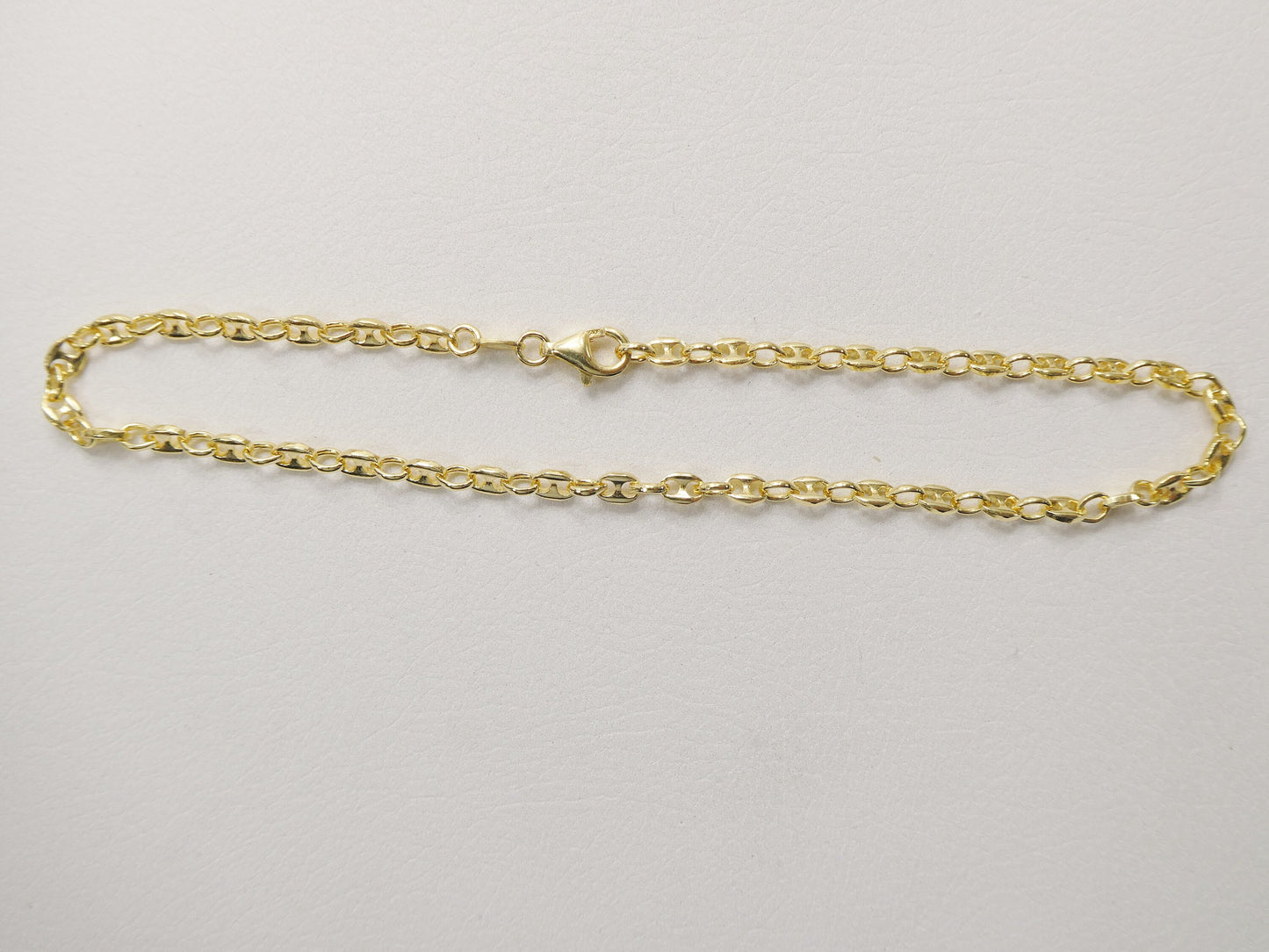 Real 925 sterling silver 10 inch mariner anklet 14k yellow gold finish