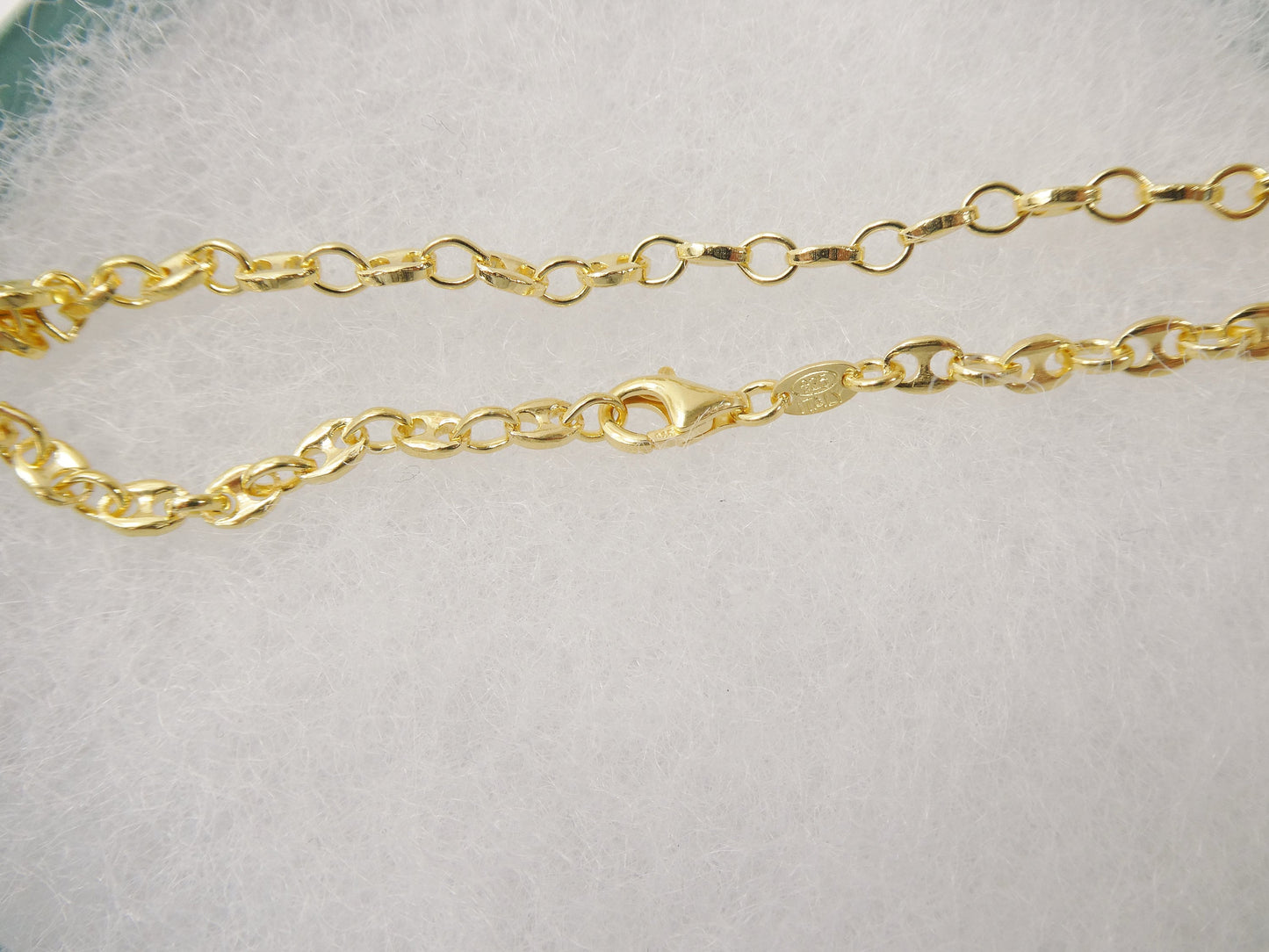 Real 925 sterling silver 10 inch mariner anklet 14k yellow gold finish