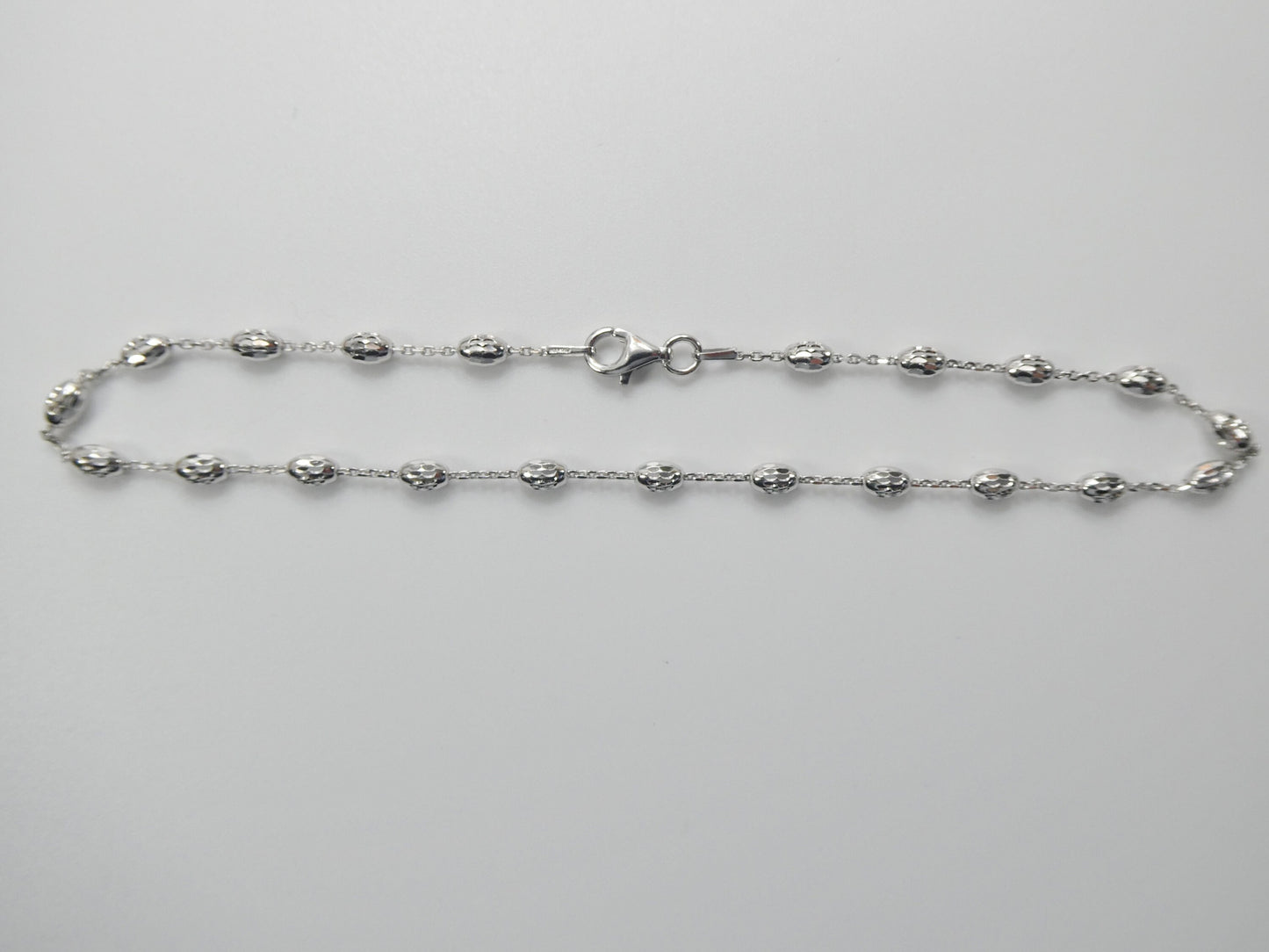 Real 925 sterling silver 10 inch cable chain bead anklet 14k white gold finish