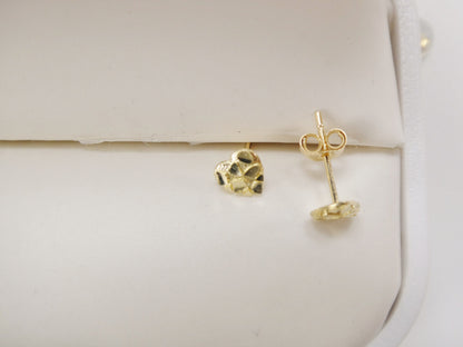 10k Real Solid Yellow Gold Heart Nugget Push Back Earrings