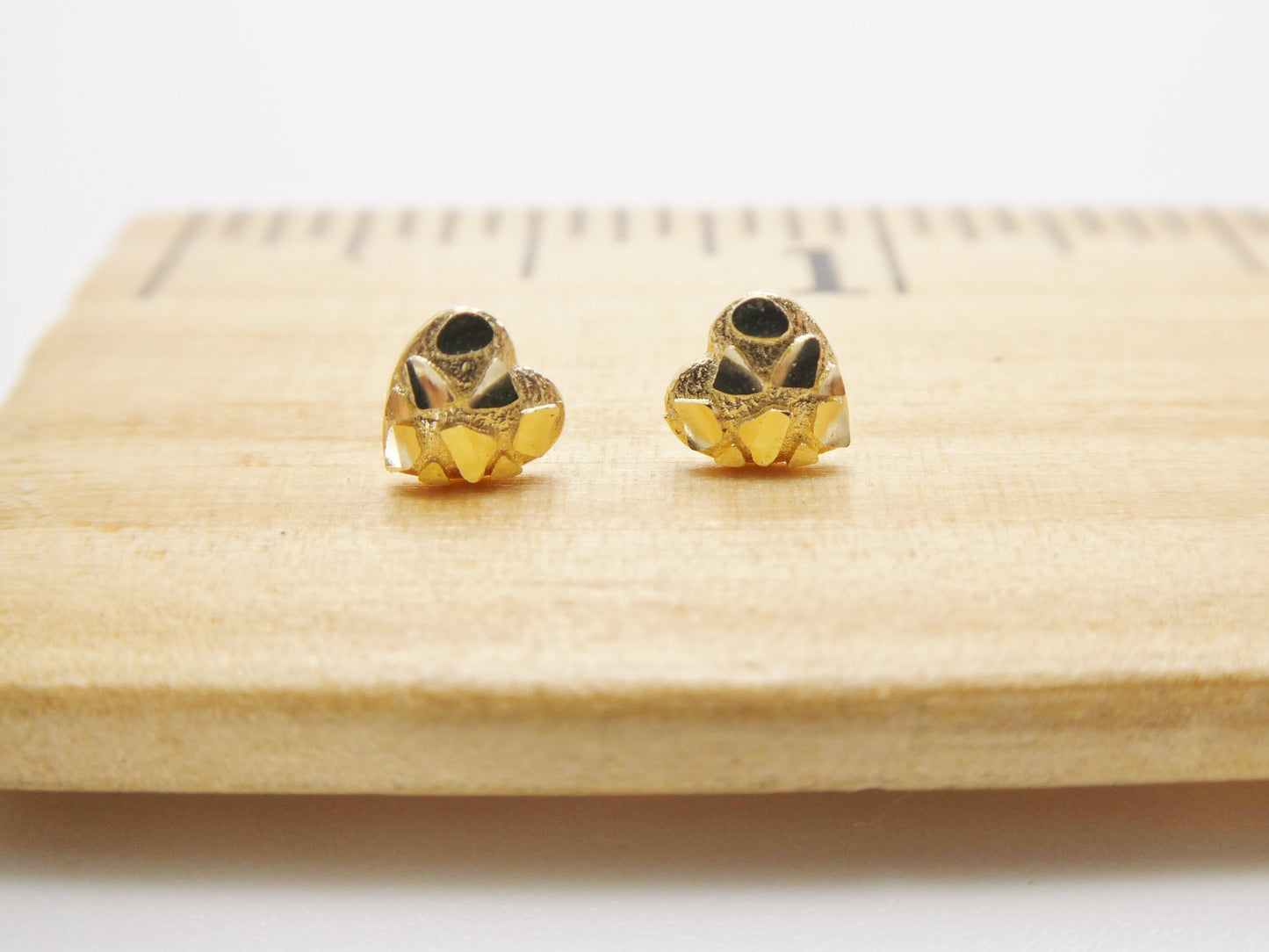 10k Real Solid Yellow Gold Heart Nugget Push Back Earrings