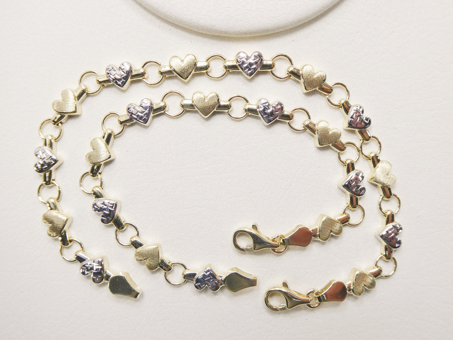 10k Solid Yellow Gold Heart Bracelet - Two Tone XO Bracelet