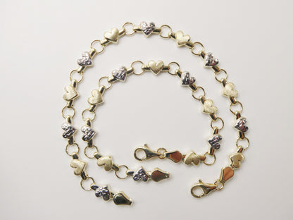 10k Solid Yellow Gold Heart Bracelet - Two Tone XO Bracelet