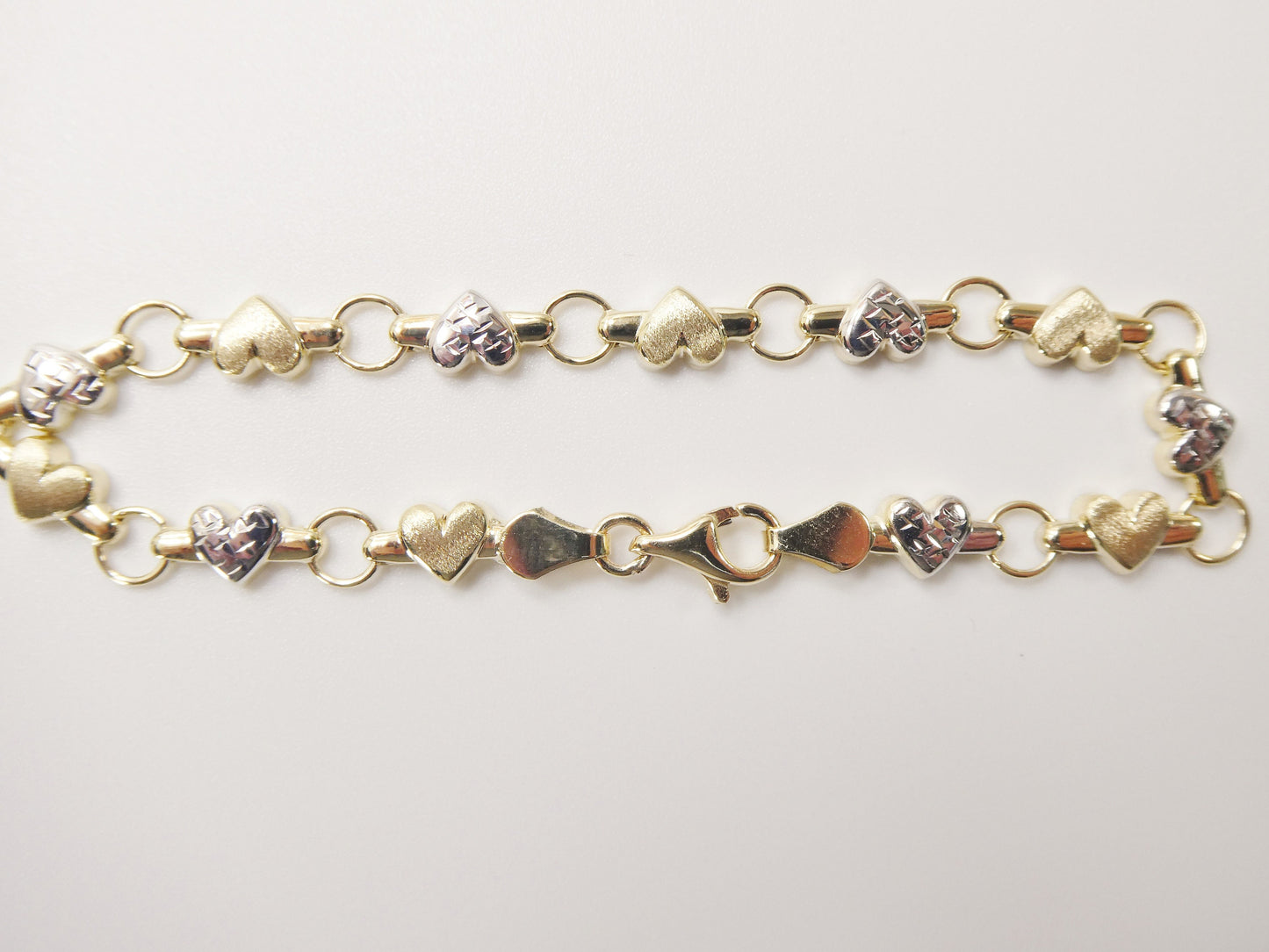 10k Solid Yellow Gold Heart Bracelet - Two Tone XO Bracelet