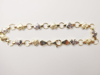 10k Solid Yellow Gold Heart Bracelet - Two Tone XO Bracelet