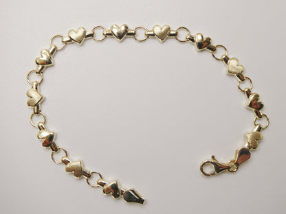 10k Solid Yellow Gold Heart Bracelet all yellow tone - Children's / Women's XO Link