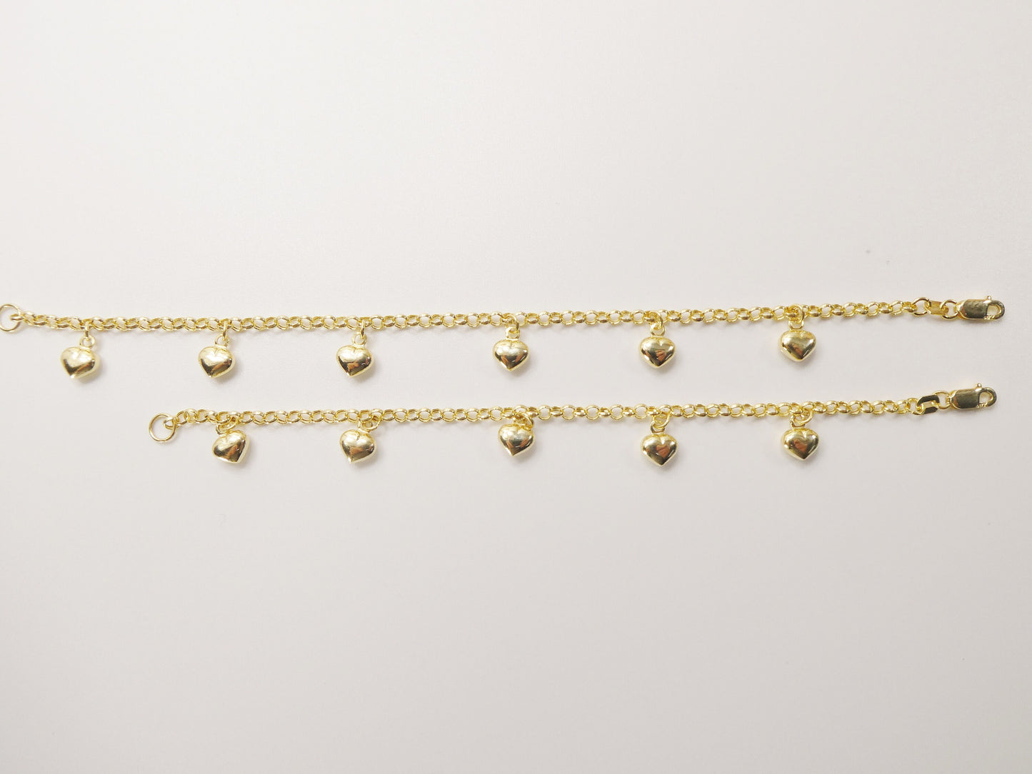 real 10k solid yellow gold 5.5/ 6.5 inch children/women heart dangling cable bracelet
