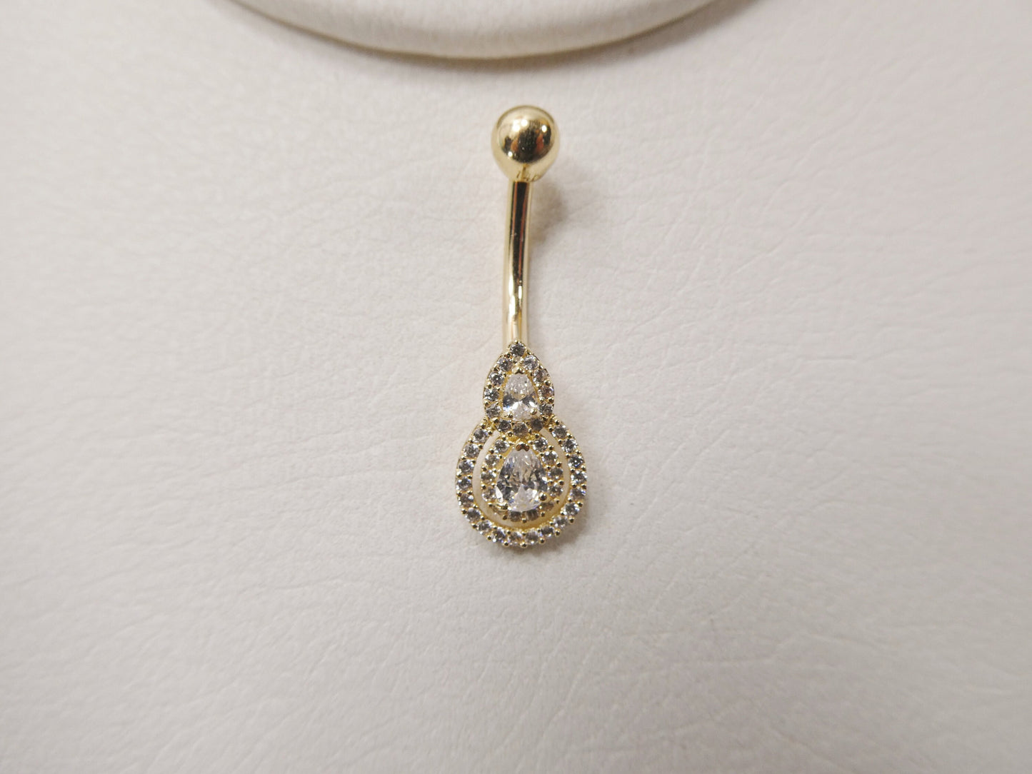 14k real solid yellow gold  teardrop belly button ring piercing
