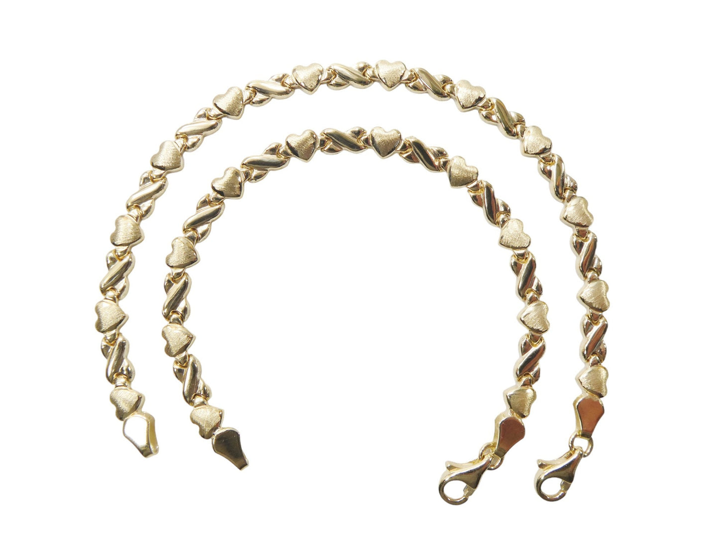 Real 10k Solid Yellow Gold 5.5/6.5/7 Inch Children/Women XO Heart Bracelet