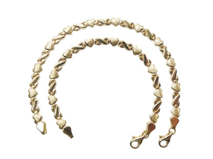 Real 10k Solid Yellow Gold 5.5/6.5/7 Inch Children/Women XO Heart Bracelet