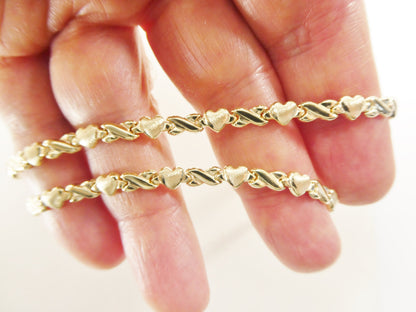 Real 10k Solid Yellow Gold 5.5/6.5/7 Inch Children/Women XO Heart Bracelet