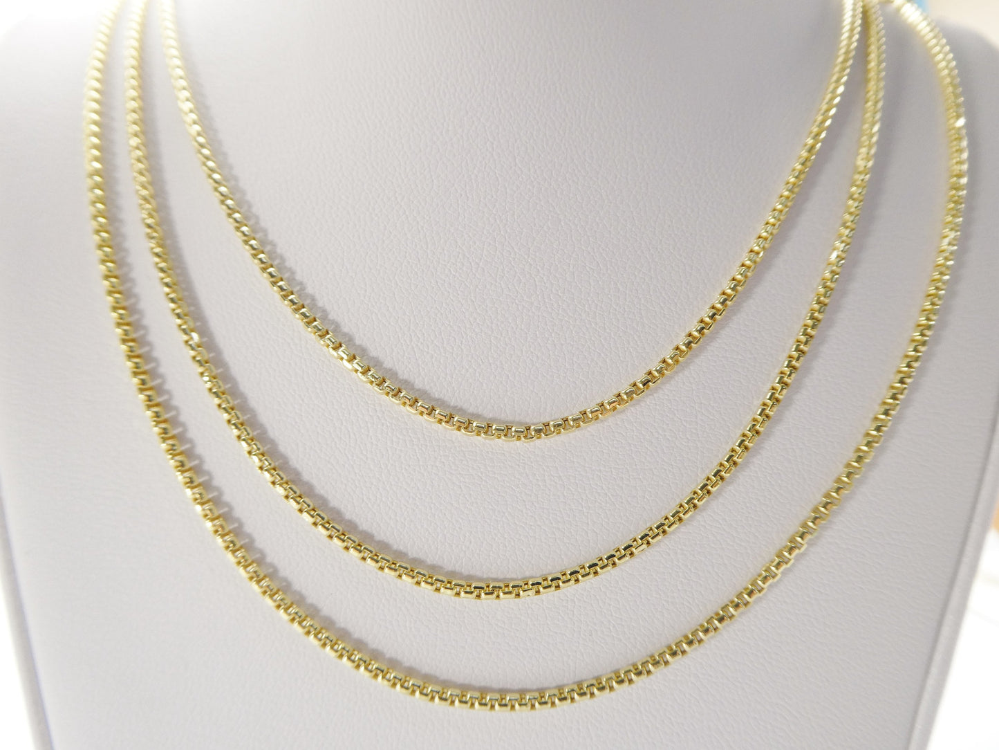 10k real solid yellow gold tiny small 2MM round box chain necklace