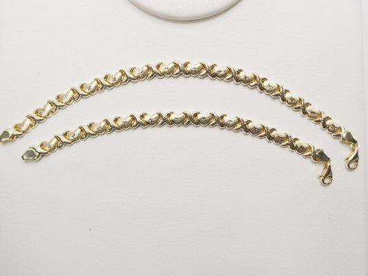 real 10k solid yellow gold 5.5/ 6.5 inch children/women xo heart bracelet