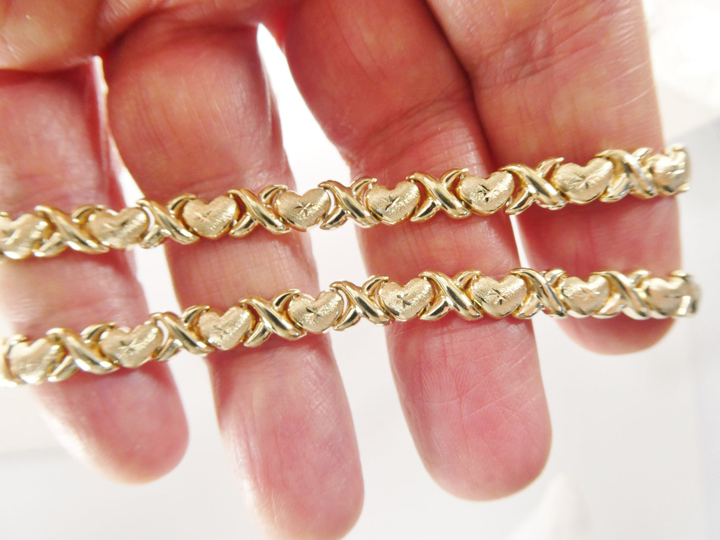 real 10k solid yellow gold 5.5/ 6.5 inch children/women xo heart bracelet