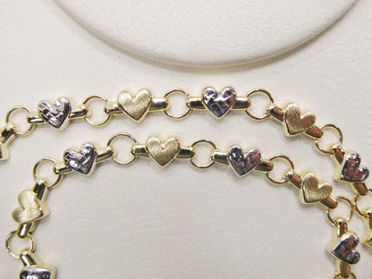 10k Solid Yellow Gold Heart Bracelet - Two Tone XO Bracelet