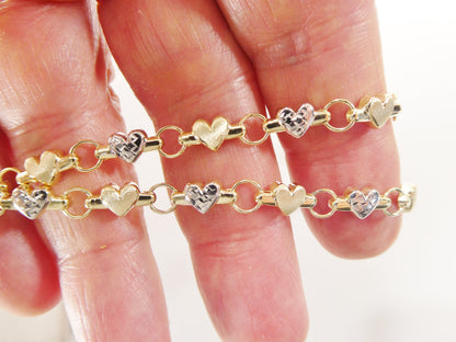 10k Solid Yellow Gold Heart Bracelet - Two Tone XO Bracelet