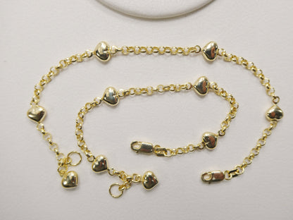 Real 10k Solid Yellow Gold 5.5/ 6 Inch Children/Women Heart Cable Bracelet
