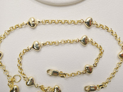 Real 10k Solid Yellow Gold 5.5/ 6 Inch Children/Women Heart Cable Bracelet