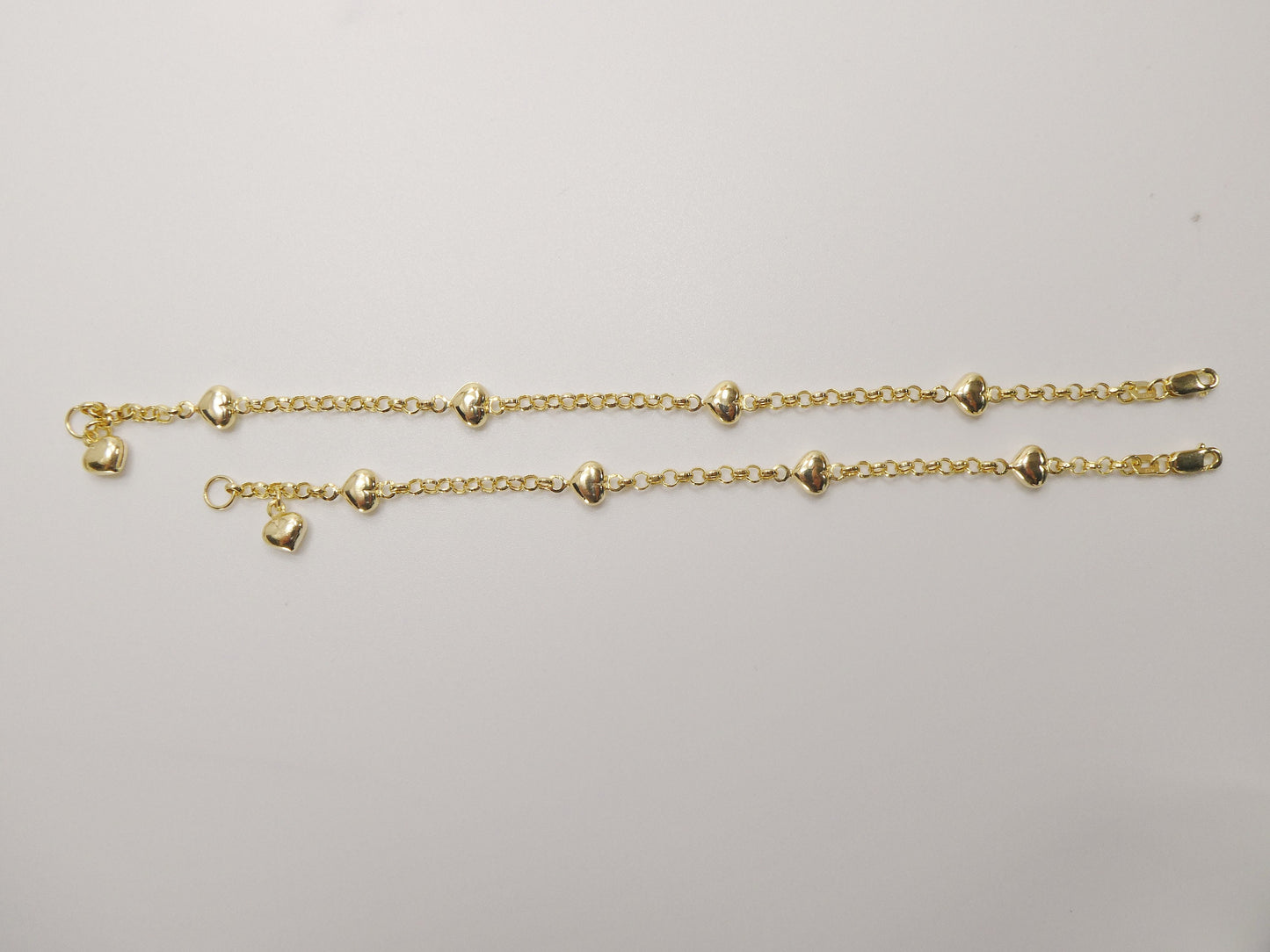 Real 10k Solid Yellow Gold 5.5/ 6 Inch Children/Women Heart Cable Bracelet