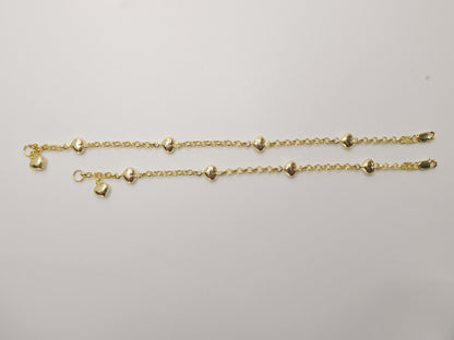 Real 10k Solid Yellow Gold 5.5/ 6 Inch Children/Women Heart Cable Bracelet