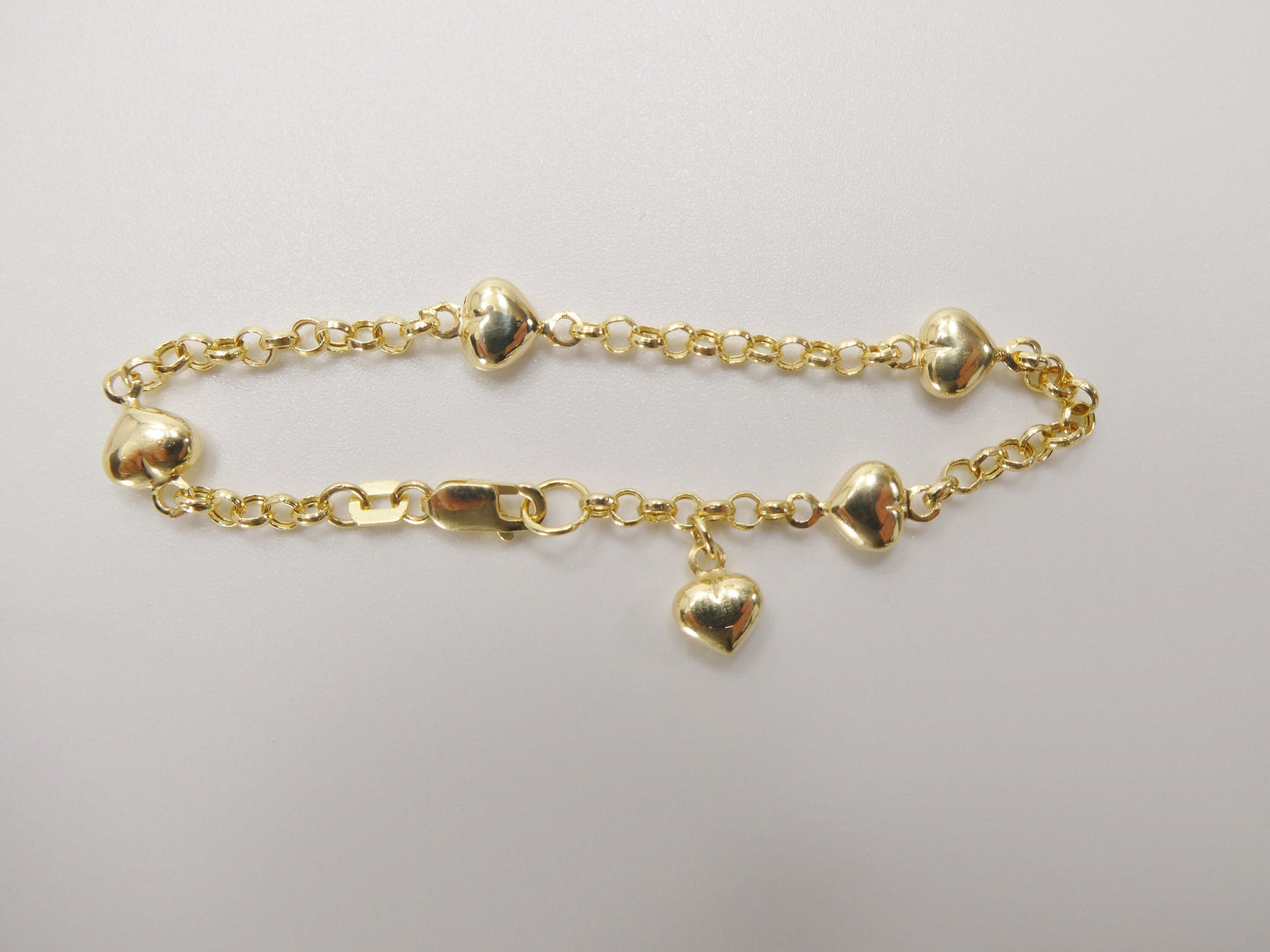 Real 10k Solid Yellow Gold 5.5/ 6 Inch Children/Women Heart Cable Bracelet