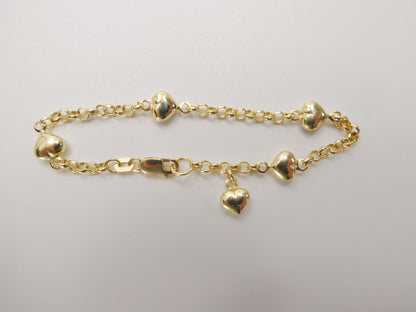 Real 10k Solid Yellow Gold 5.5/ 6 Inch Children/Women Heart Cable Bracelet