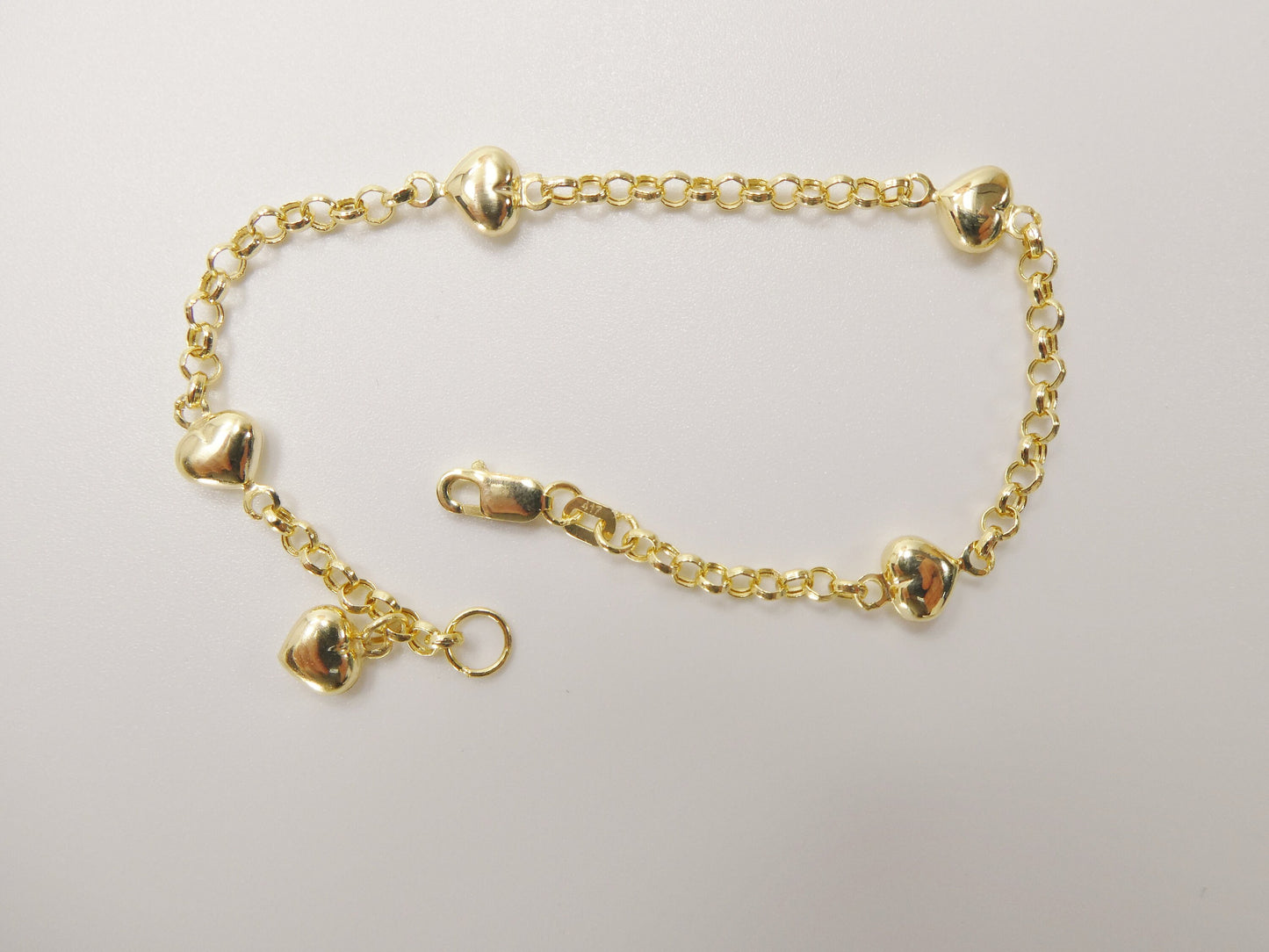 Real 10k Solid Yellow Gold 5.5/ 6 Inch Children/Women Heart Cable Bracelet