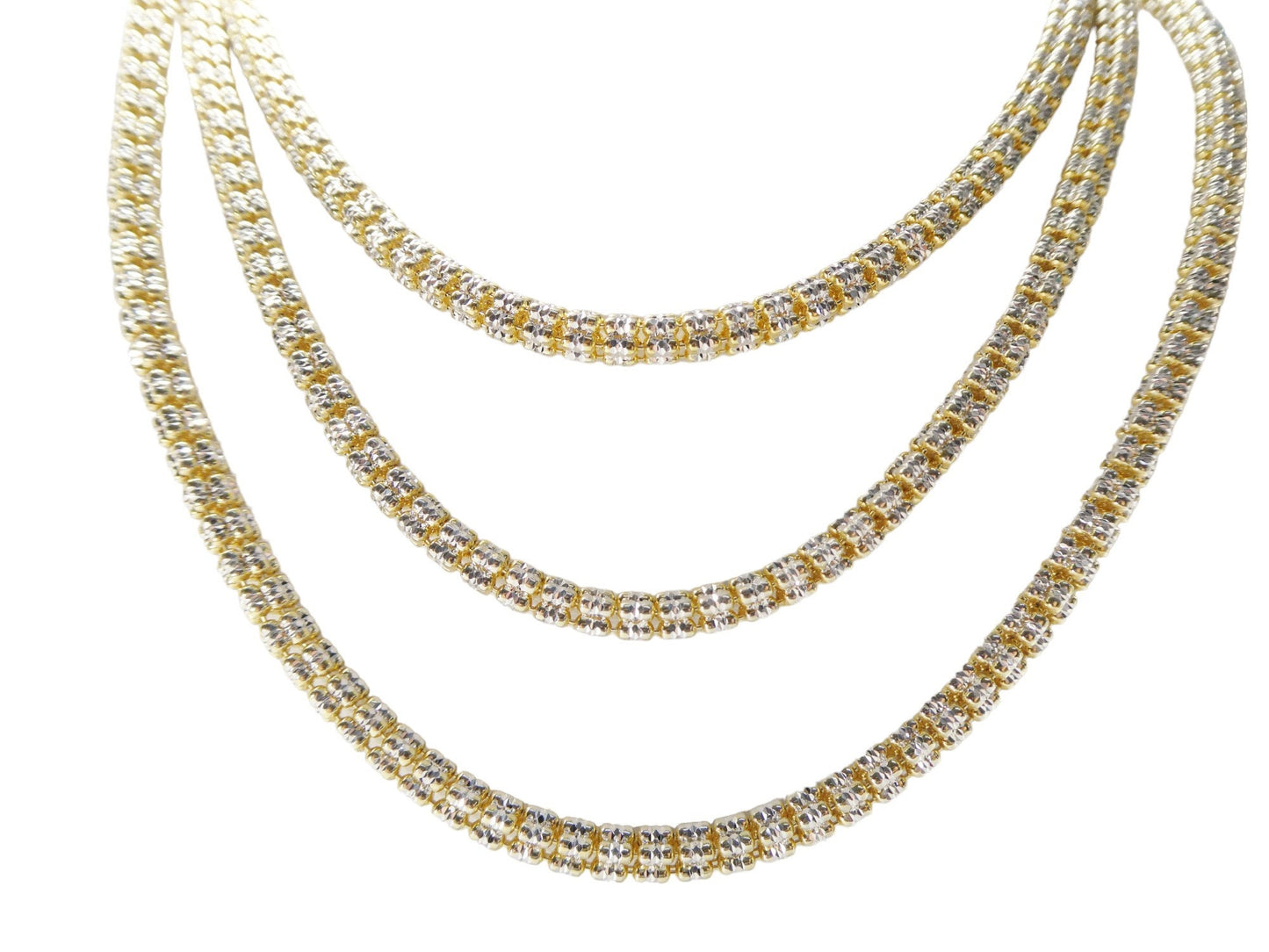 Real 925 Sterling Silver 5 line Diamond Cut Ice Link Chain Necklace