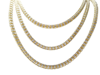 Real 925 Sterling Silver 5 line Diamond Cut Ice Link Chain Necklace