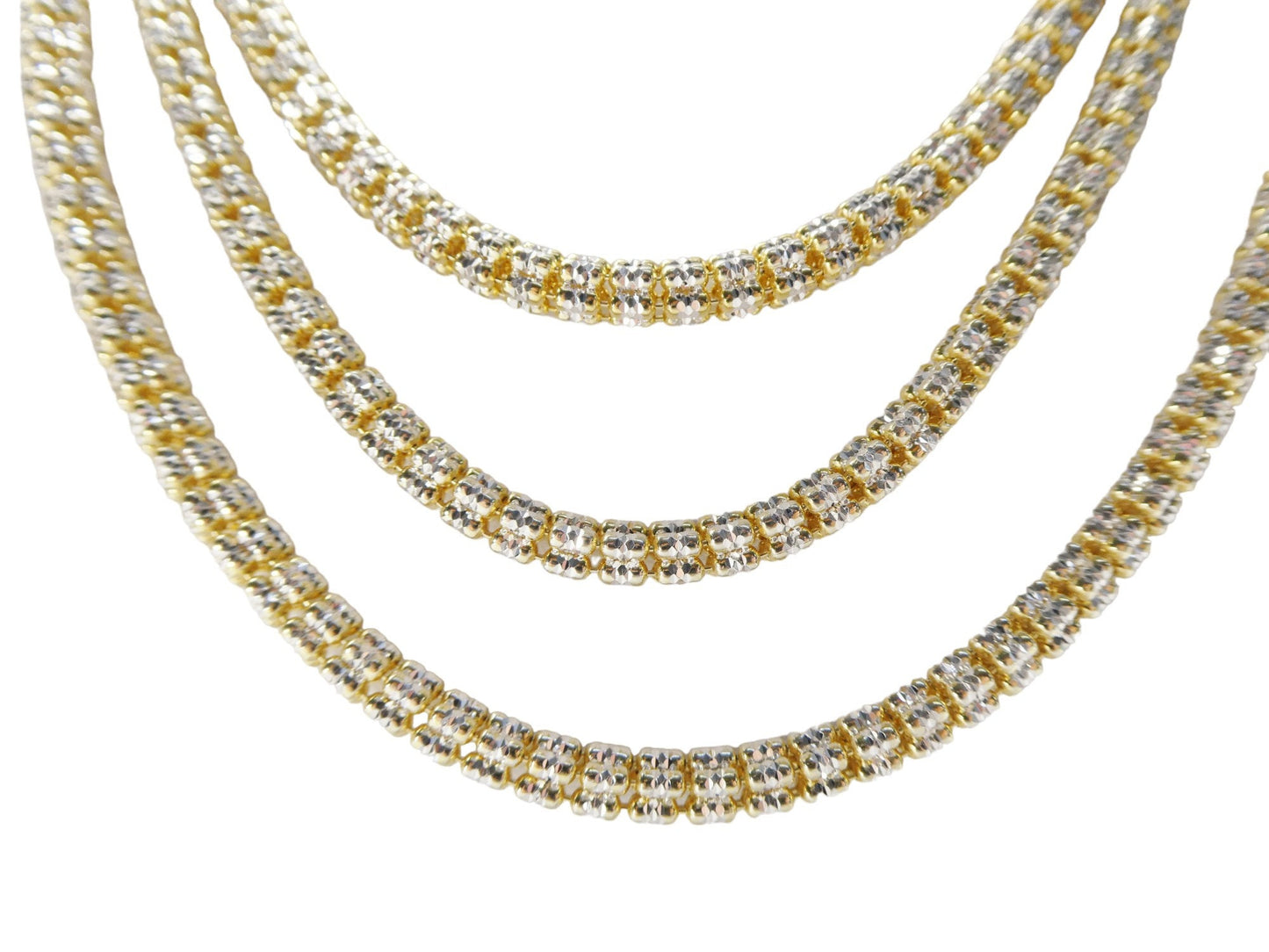 Real 925 Sterling Silver 5 line Diamond Cut Ice Link Chain Necklace