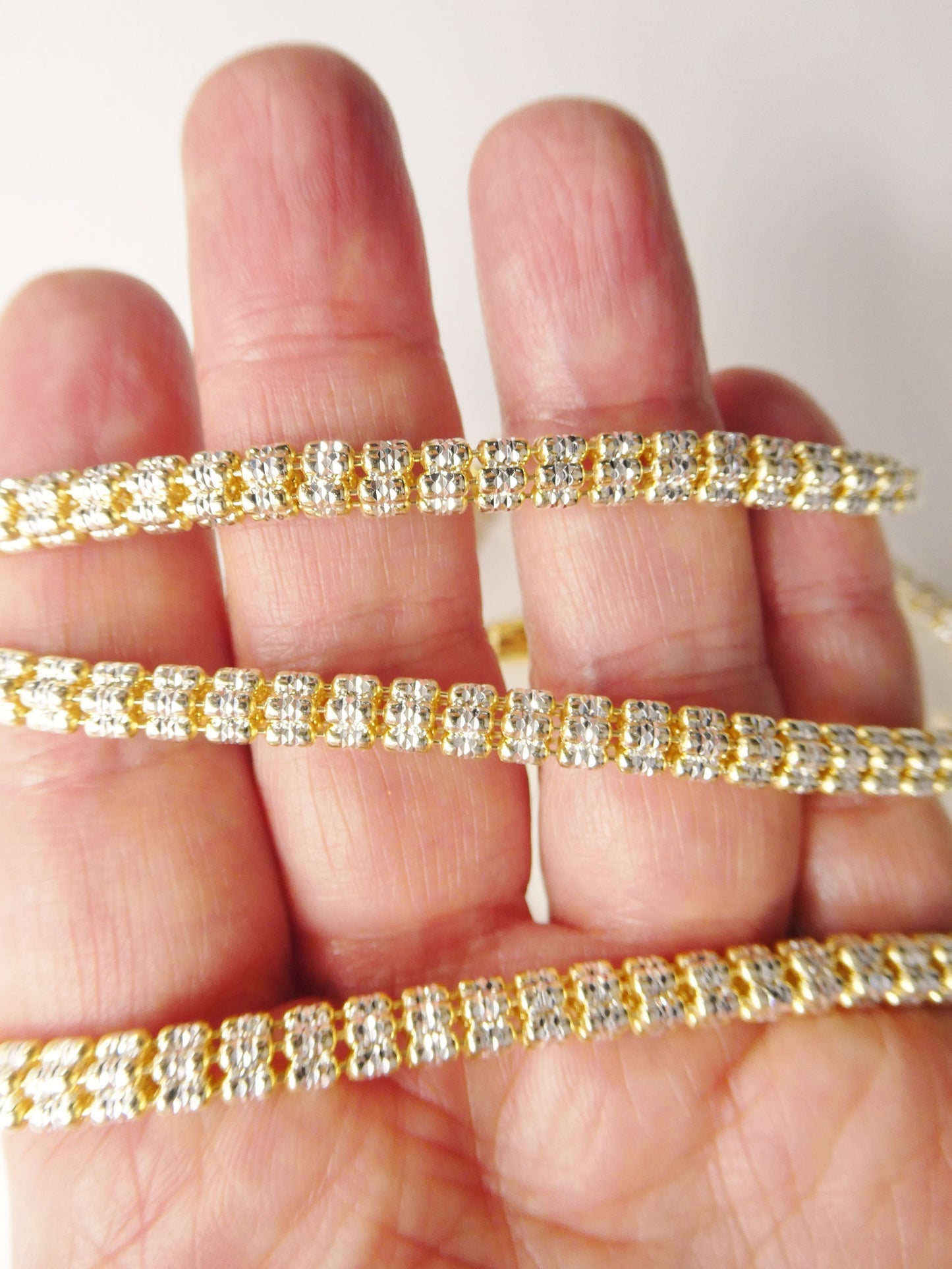 Real 925 Sterling Silver 5 line Diamond Cut Ice Link Chain Necklace